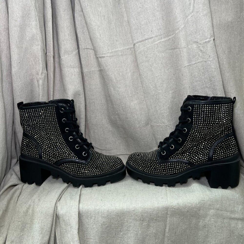 Y2K Madden Girl Dymond Rhinestone Zip Up Platform Combat Boots W 5.5 /  Y 4 - Picture 5 of 9